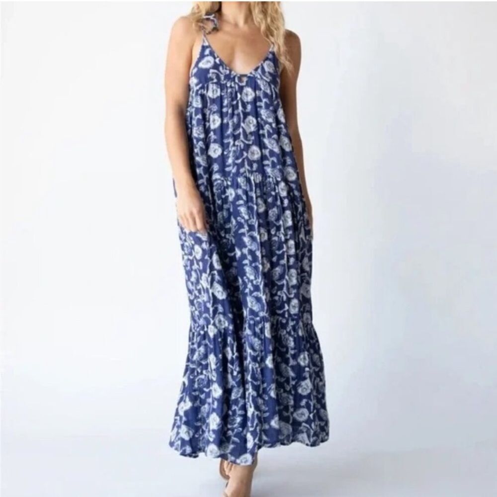 Natural Life 100% Cotton Brooklyn Blue Floral Maxi Dress